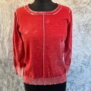 Yest Red Distress Dyed 3/4 Sleeve Sweater - 8